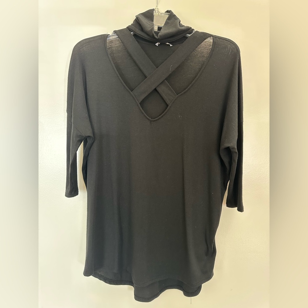 Express Black Women's Top with Cross Front Design. Size M